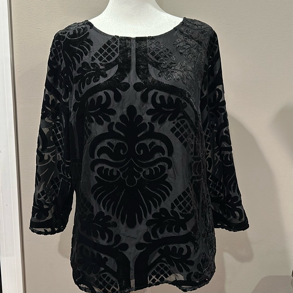 Talbots RSVP Black Velvet Burnout Blouse Size Small